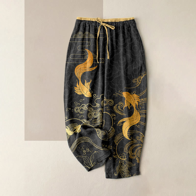 Buddha Stones 純綿素材、鯉、ポケット付きレディースパンツ - 黒 - US16、 UK/AU20、 EU48 (3XL) - image 5