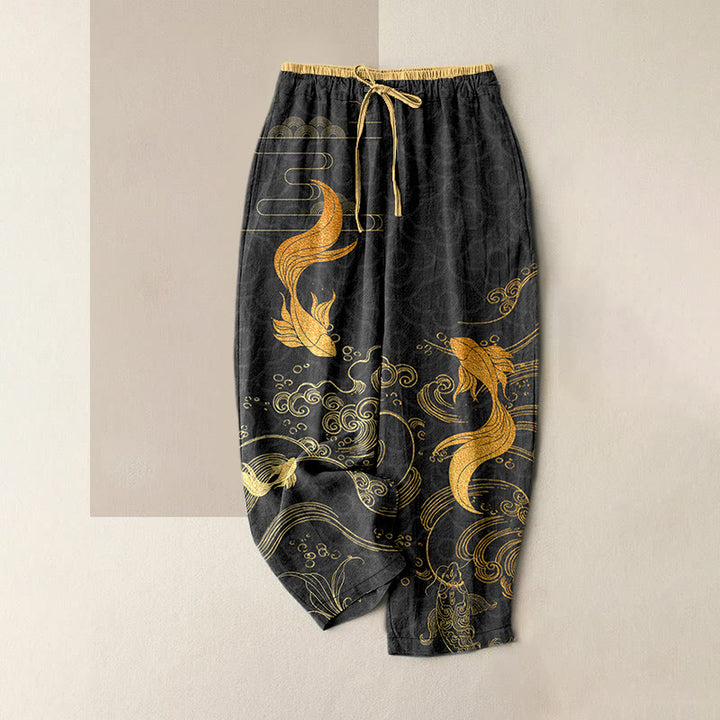 Buddha Stones 純綿素材、鯉、ポケット付きレディースパンツ - 黒 - US16、 UK/AU20、 EU48 (3XL) - image 5