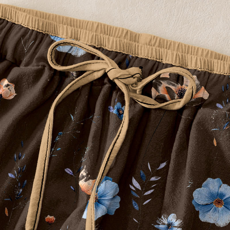 Buddha Stones ピュアコットン製、野花と桃の花柄、ウエストゴム入り、ポケット付きレディースパンツ - image 5