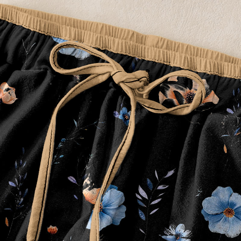 Buddha Stones ピュアコットン製、野花と桃の花柄、ウエストゴム入り、ポケット付きレディースパンツ - image 9