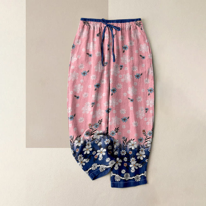 Buddha Stones 綿100％、デイジー柄、ウエストゴム、ポケット付きレディースパンツ - ライトピンク - US16、 UK/AU20、 EU48 (3XL) - image 3