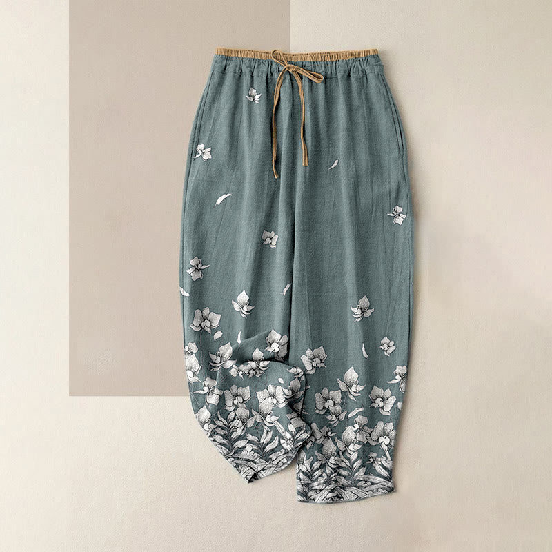 Buddha Stones 純綿花柄レディースゴムウエストパンツ（ポケット付き） - ライトシーグリーン - US16、 UK/AU20、 EU48 (3XL) - image 0