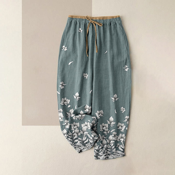 Buddha Stones 純綿花柄レディースゴムウエストパンツ（ポケット付き） - ライトシーグリーン - US16、 UK/AU20、 EU48 (3XL) - image 0