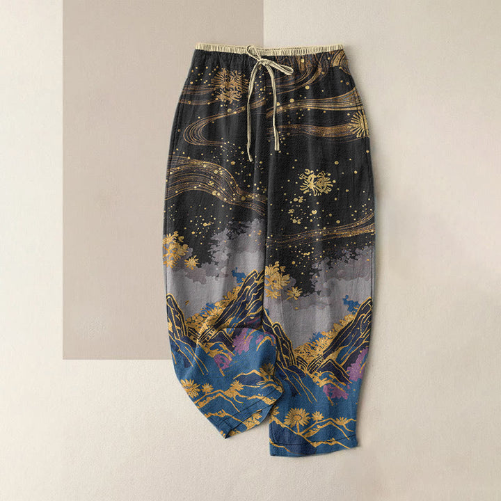 Buddha Stones 純綿花柄レディースゴムウエストパンツ（ポケット付き） - 黒 - US16、 UK/AU20、 EU48 (3XL) - image 0
