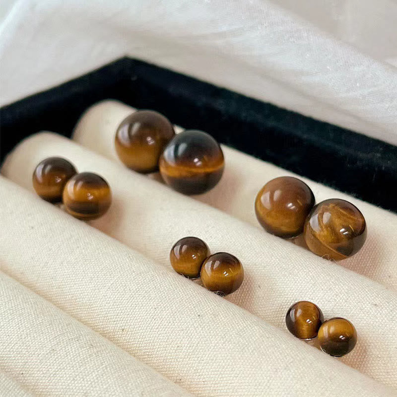 Buddha Stones シンプルなタイガーアイのレトロなラウンド型スタッドピアス - image 8