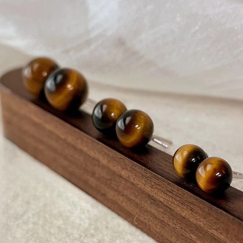 Buddha Stones シンプルなタイガーアイのレトロなラウンド型スタッドピアス - image 4