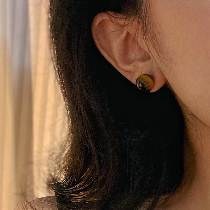 Buddha Stones シンプルなタイガーアイのレトロなラウンド型スタッドピアス - image 7