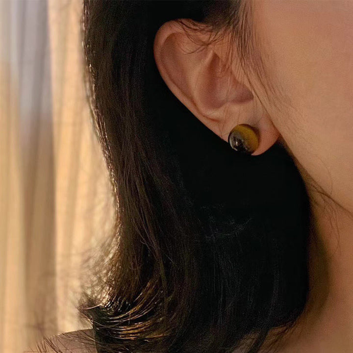 Buddha Stones シンプルなタイガーアイのレトロなラウンド型スタッドピアス - image 7