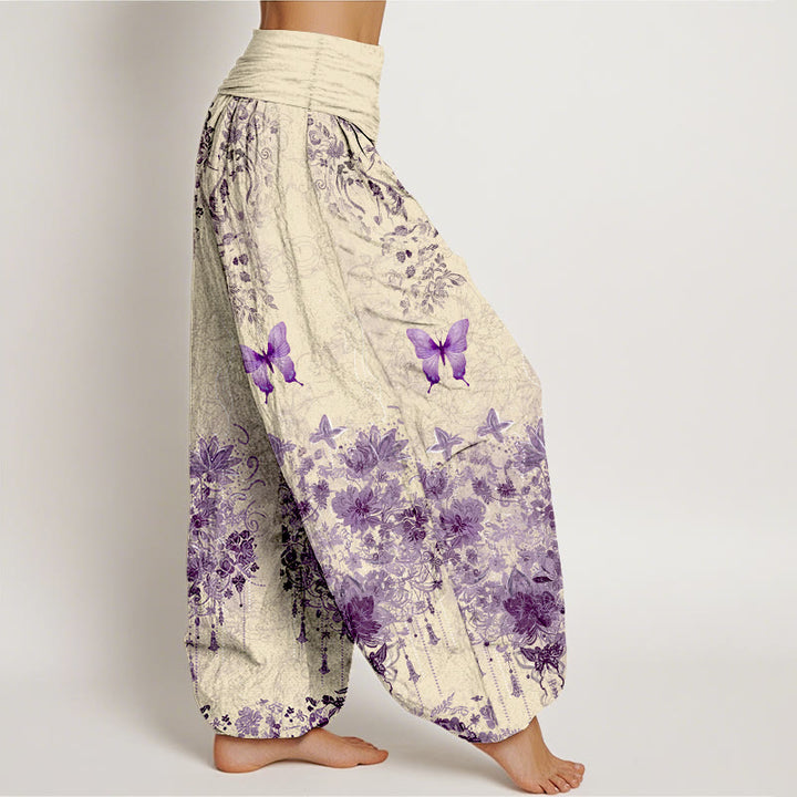 Buddha Stones コットン素材の蝶と花柄柄レディースゴムウエストハーレムパンツ - image 7