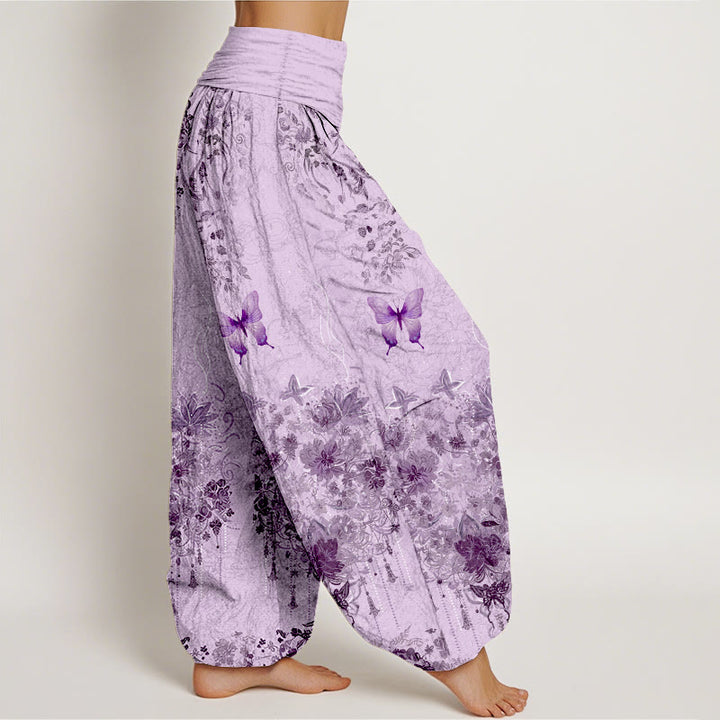 Buddha Stones コットン素材の蝶と花柄柄レディースゴムウエストハーレムパンツ - image 10