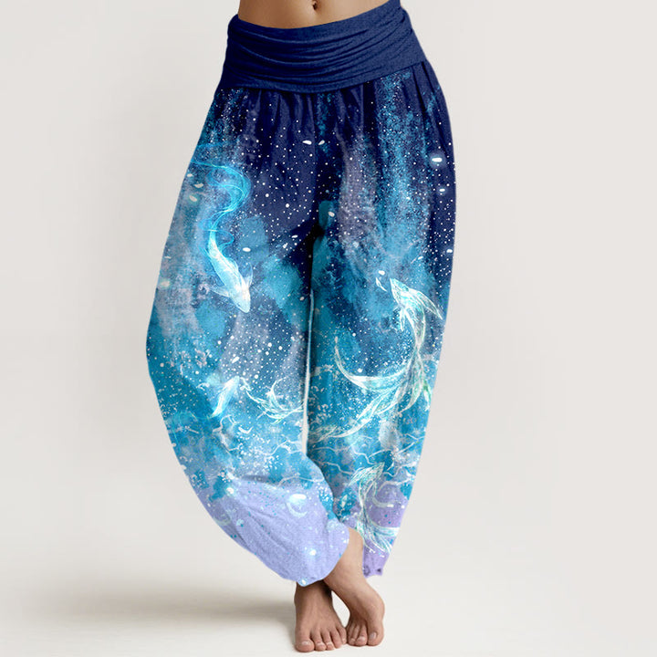 Buddha Stones コットン素材の鯉柄レディースゴムウエストハーレムパンツ - ダークブルー - US16、 UK/AU20、 EU48 (3XL) - image 0