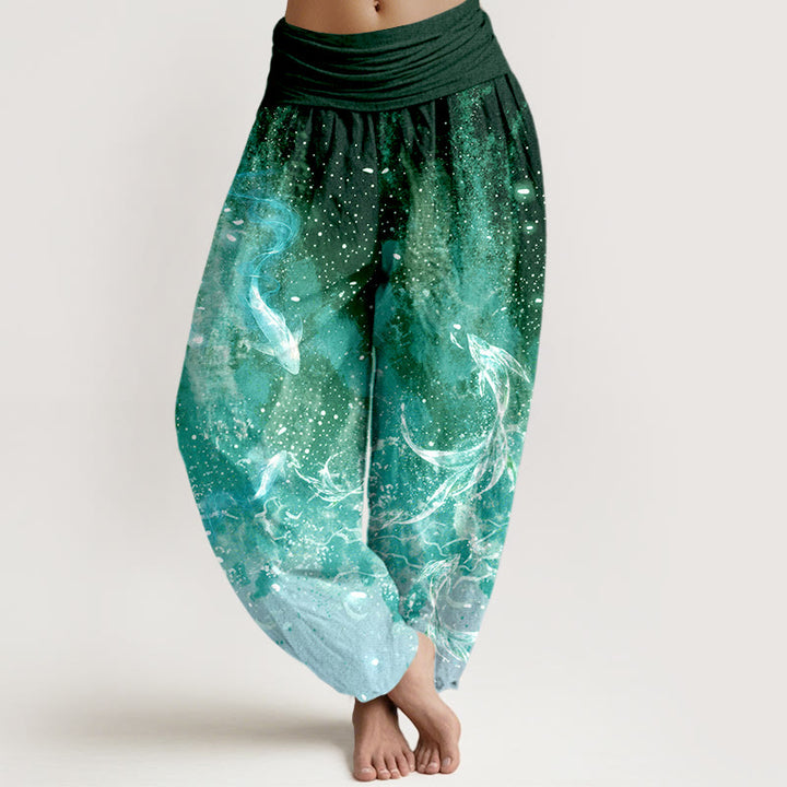 Buddha Stones コットン素材の鯉柄レディースゴムウエストハーレムパンツ - フォレストグリーン - US16、 UK/AU20、 EU48 (3XL) - image 8