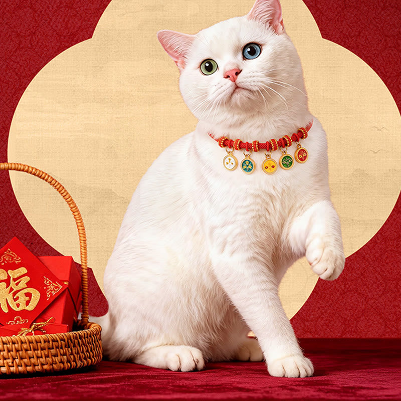 Buddha Stones 赤紐ビーズコンパスひょうたん保護調節可能猫犬ペット用首輪 - image 15