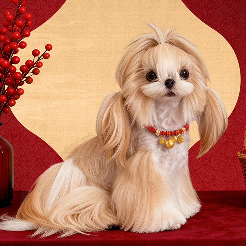 Buddha Stones 赤紐ビーズコンパスひょうたん保護調節可能猫犬ペット用首輪 - image 0