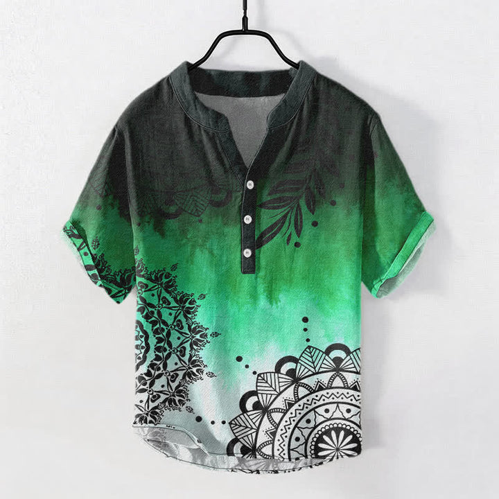 Buddha Stones コットン製マンダラ柄メンズ半袖ハーフボタンシャツ - ミディアムシーグリーン - US/UK/AU50、EU60（5XL） - image 5