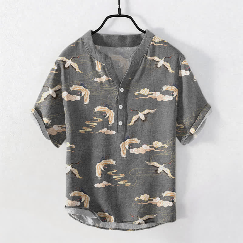 Buddha Stones フライングバーズクラウド メンズ半袖ハーフボタンシャツ - 薄暗い灰色 - US/UK/AU50、EU60（5XL） - image 7