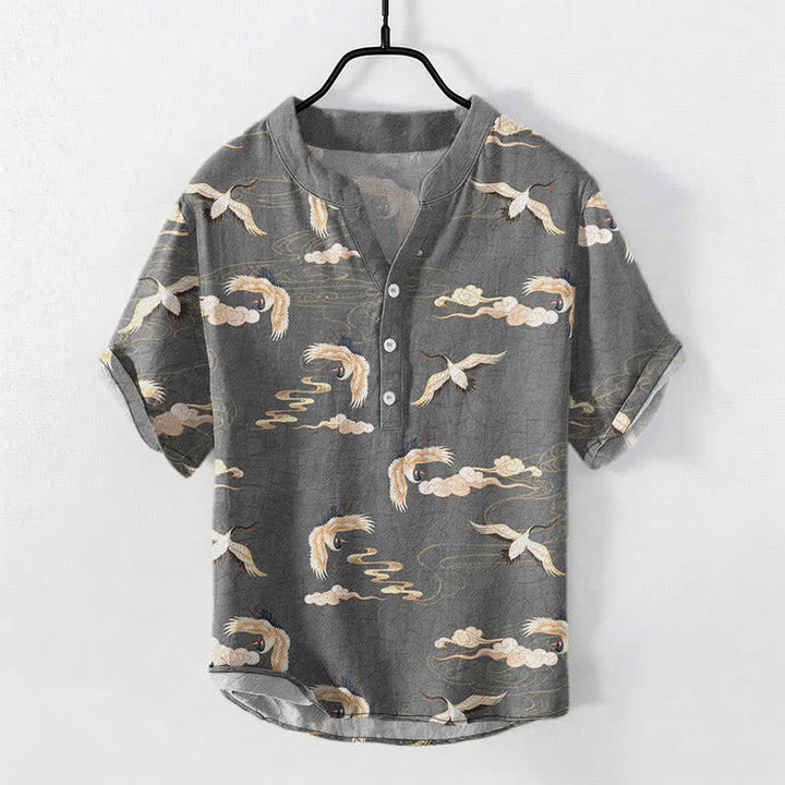Buddha Stones フライングバーズクラウド メンズ半袖ハーフボタンシャツ - 薄暗い灰色 - US/UK/AU50、EU60（5XL） - image 7