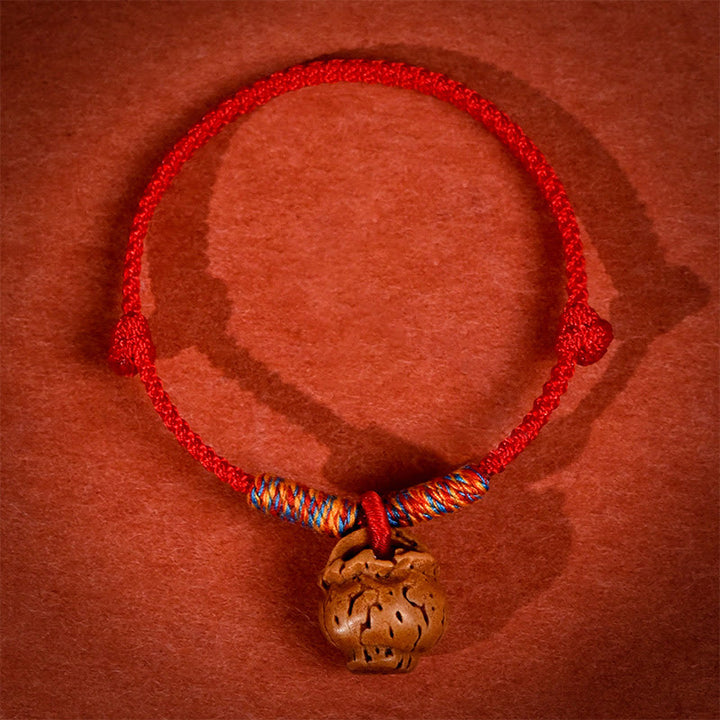 Buddha Stones 編み込みピーチピット赤紐強度調節可能猫犬用ペット首輪 - image 2