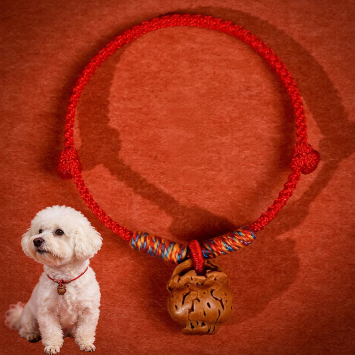 Buddha Stones 編み込みピーチピット赤紐強度調節可能猫犬用ペット首輪 - image 1