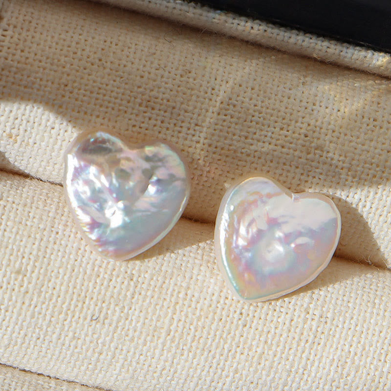Buddha Stones レトロなパールハート型デザインの知恵のスタッドピアス - image 2