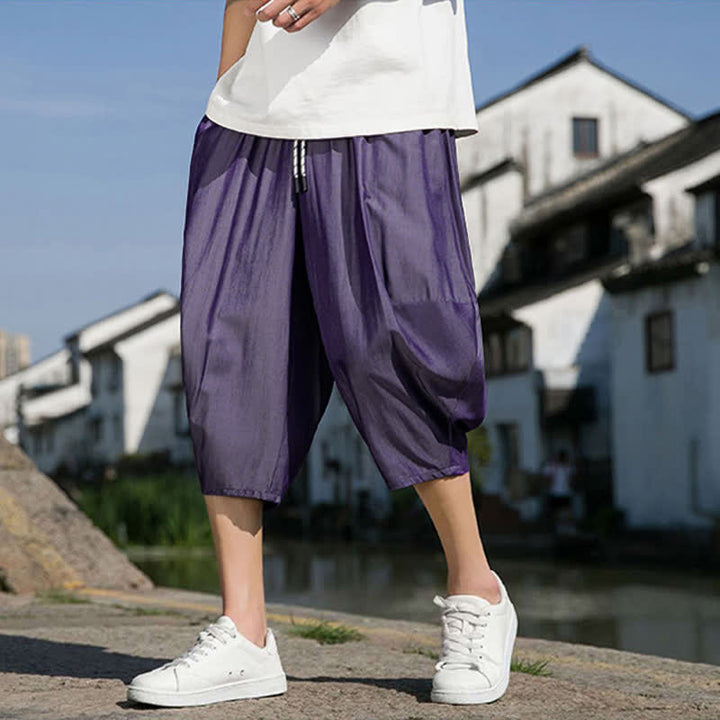 Buddha Stones 夏用、ウエストゴム、ドローストリング付き、無地、ポケット付きメンズハーフテーパードパンツ - ブルーバイオレット - US/UK/AU46、 EU56 (5XL) - image 28