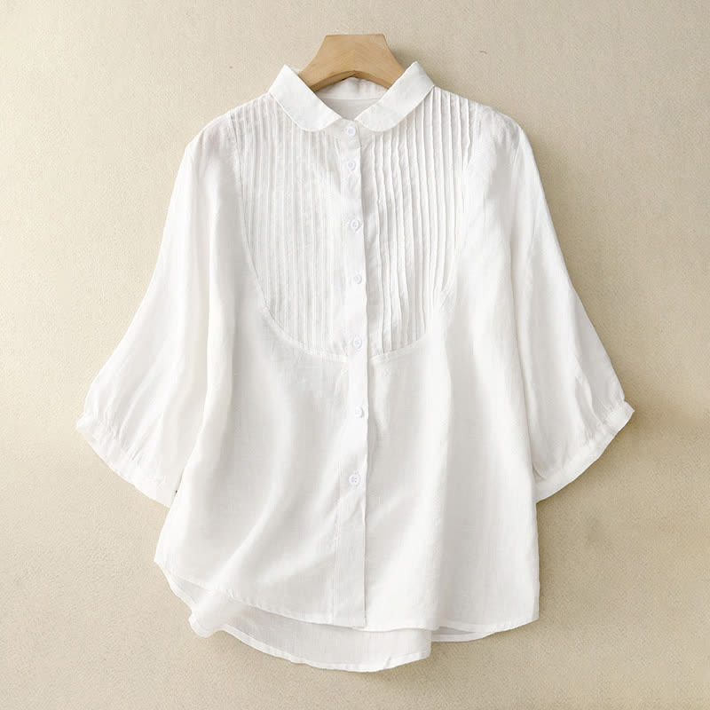 Buddha Stones 春物プリーツピンタックピーターパンカラー半袖レディースシャツ - 白 - US8-10，UK/AU12-14，EU40-42 (2XL) - image 9