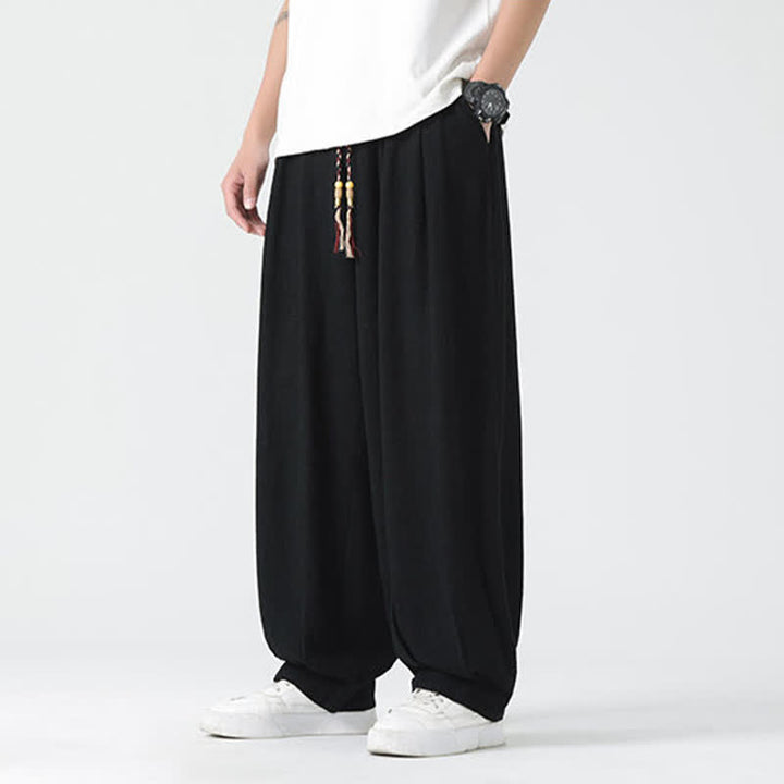 Buddha Stones 夏用ドローストリング付きアンクル丈無地メンズストレートレッグパンツ - image 21