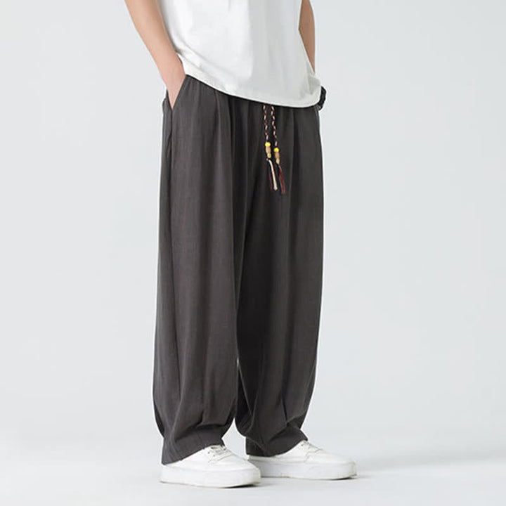 Buddha Stones 夏用ドローストリング付きアンクル丈無地メンズストレートレッグパンツ - image 11
