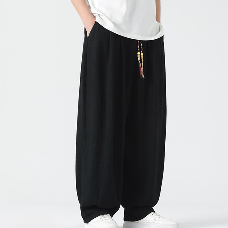Buddha Stones 夏用ドローストリング付きアンクル丈無地メンズストレートレッグパンツ - image 20