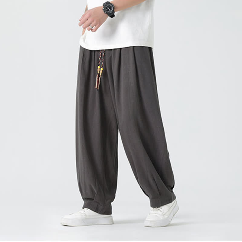 Buddha Stones 夏用ドローストリング付きアンクル丈無地メンズストレートレッグパンツ - image 9