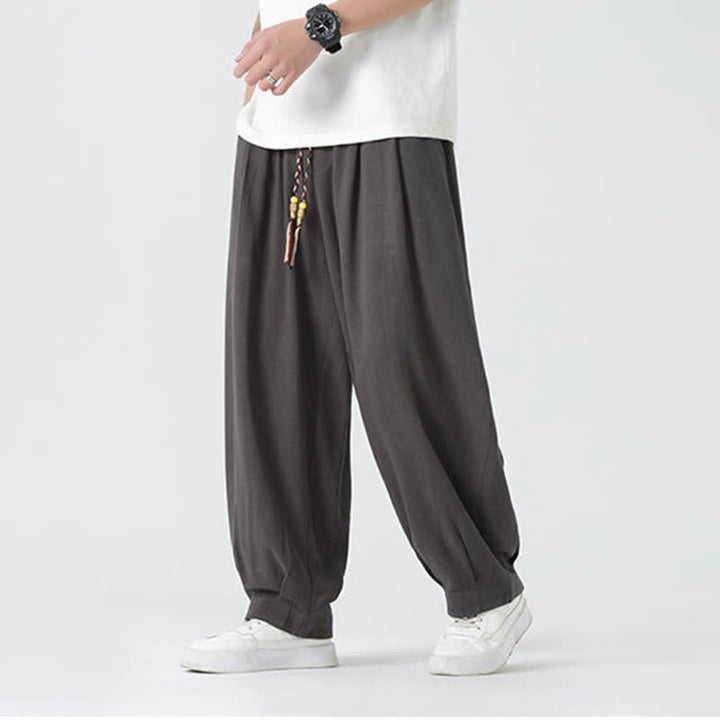 Buddha Stones 夏用ドローストリング付きアンクル丈無地メンズストレートレッグパンツ - image 9