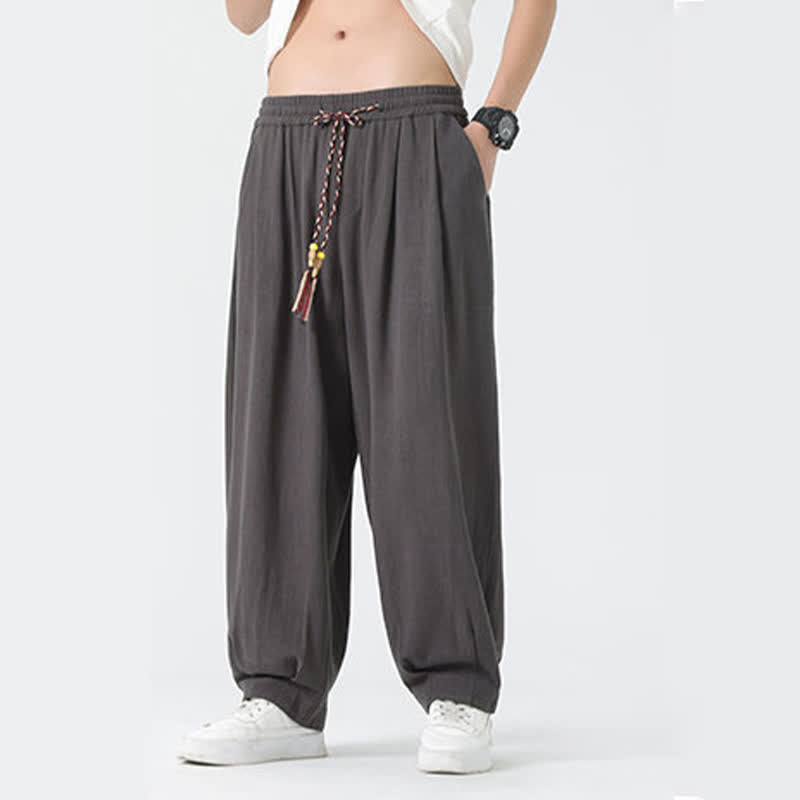Buddha Stones 夏用ドローストリング付きアンクル丈無地メンズストレートレッグパンツ - image 10