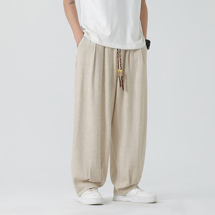 Buddha Stones 夏用ドローストリング付きアンクル丈無地メンズストレートレッグパンツ - image 5