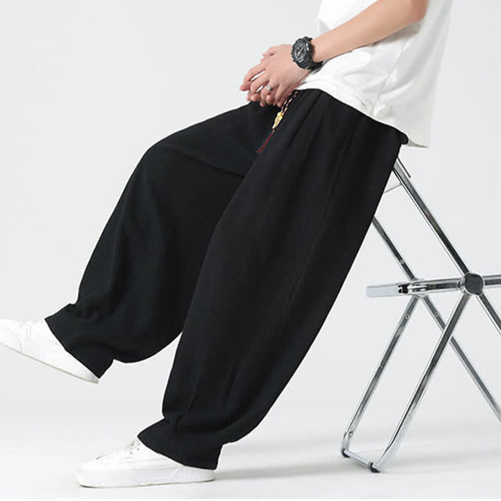 Buddha Stones 夏用ドローストリング付きアンクル丈無地メンズストレートレッグパンツ - image 24