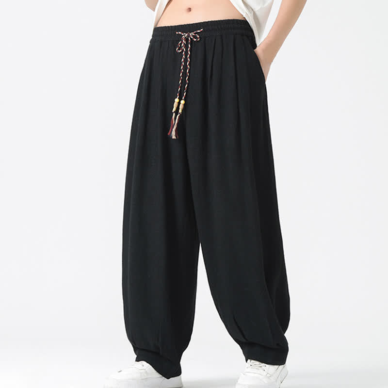 Buddha Stones 夏用ドローストリング付きアンクル丈無地メンズストレートレッグパンツ - image 23