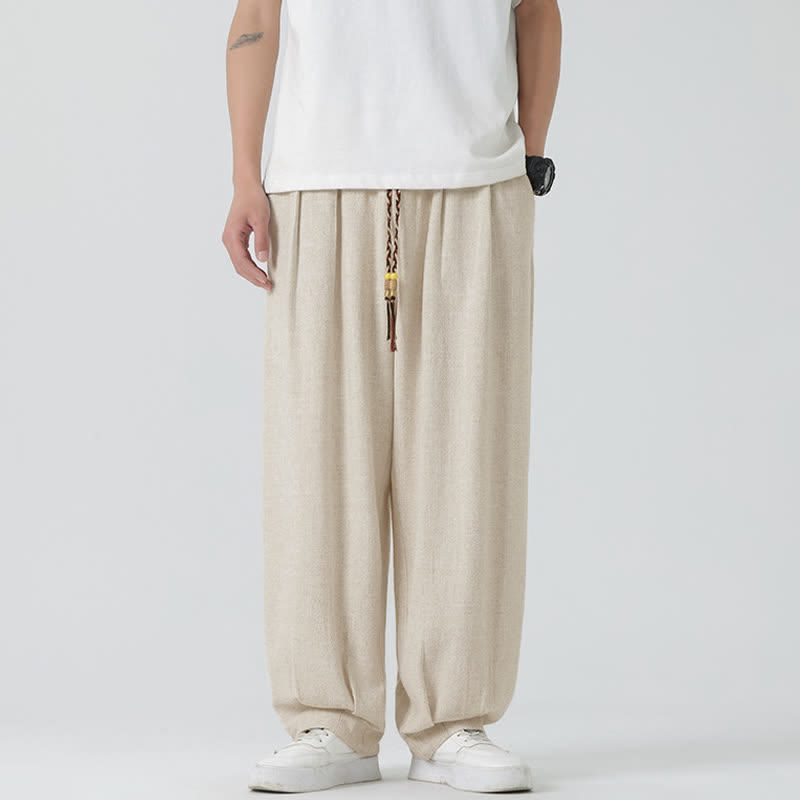 Buddha Stones 夏用ドローストリング付きアンクル丈無地メンズストレートレッグパンツ - image 1