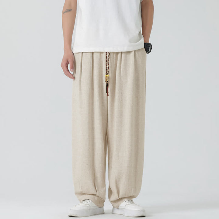 Buddha Stones 夏用ドローストリング付きアンクル丈無地メンズストレートレッグパンツ - image 1