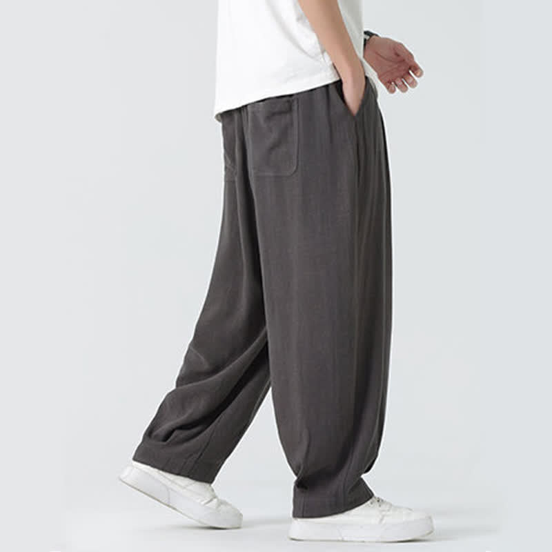 Buddha Stones 夏用ドローストリング付きアンクル丈無地メンズストレートレッグパンツ - image 8