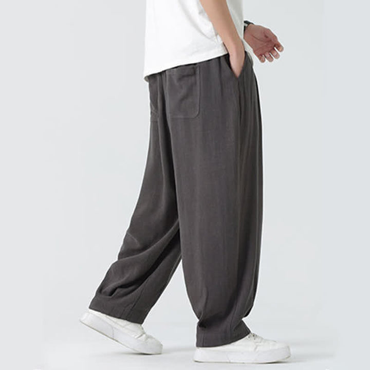 Buddha Stones 夏用ドローストリング付きアンクル丈無地メンズストレートレッグパンツ - image 8