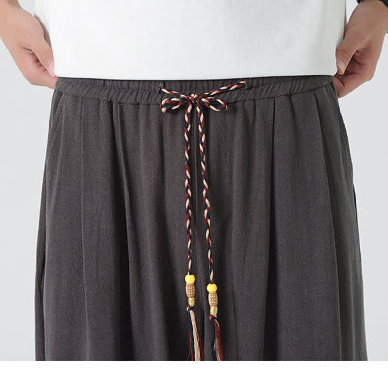 Buddha Stones 夏用ドローストリング付きアンクル丈無地メンズストレートレッグパンツ - image 13