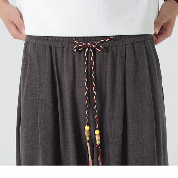 Buddha Stones 夏用ドローストリング付きアンクル丈無地メンズストレートレッグパンツ - image 13