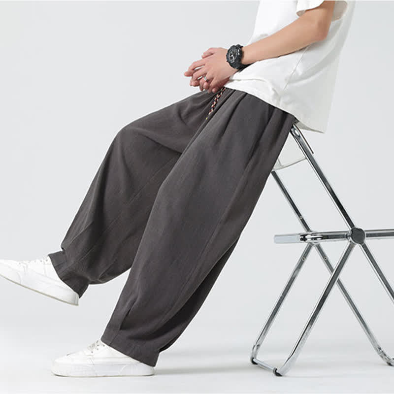 Buddha Stones 夏用ドローストリング付きアンクル丈無地メンズストレートレッグパンツ - image 12