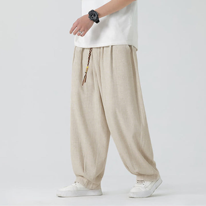 Buddha Stones 夏用ドローストリング付きアンクル丈無地メンズストレートレッグパンツ - ベージュ - US/UK/AU46、 EU56 (5XL) - image 0