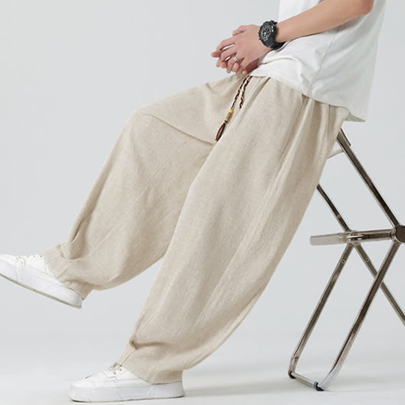 Buddha Stones 夏用ドローストリング付きアンクル丈無地メンズストレートレッグパンツ - image 6