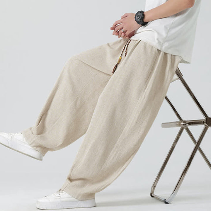 Buddha Stones 夏用ドローストリング付きアンクル丈無地メンズストレートレッグパンツ - image 6