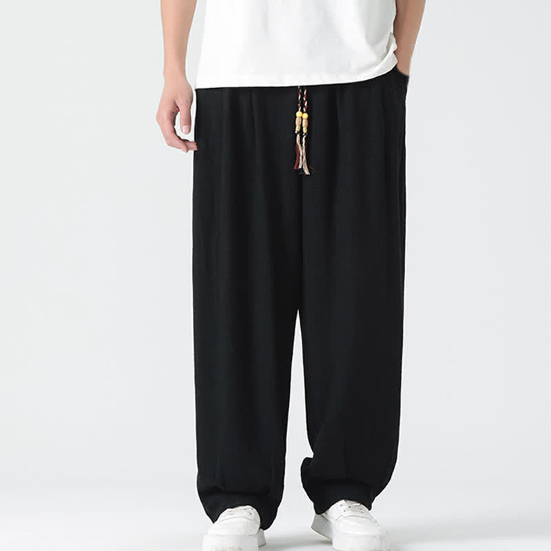 Buddha Stones 夏用ドローストリング付きアンクル丈無地メンズストレートレッグパンツ - image 19