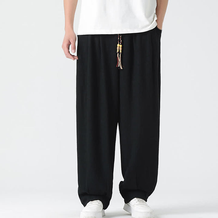 Buddha Stones 夏用ドローストリング付きアンクル丈無地メンズストレートレッグパンツ - image 19