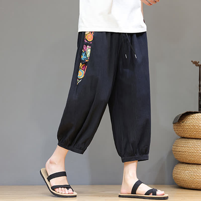 Buddha Stones 夏物 トライバル柄 サイドストライプ ドローストリングウエスト メンズ カプリ丈テーパードパンツ ポケット付き - image 12