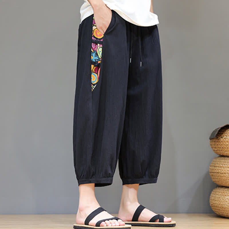 Buddha Stones 夏物 トライバル柄 サイドストライプ ドローストリングウエスト メンズ カプリ丈テーパードパンツ ポケット付き - image 11
