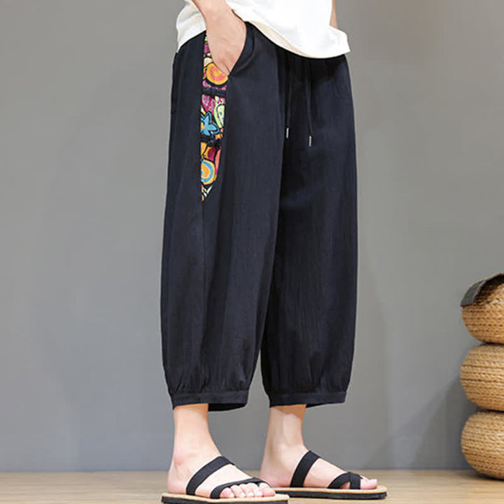 Buddha Stones 夏物 トライバル柄 サイドストライプ ドローストリングウエスト メンズ カプリ丈テーパードパンツ ポケット付き - image 11